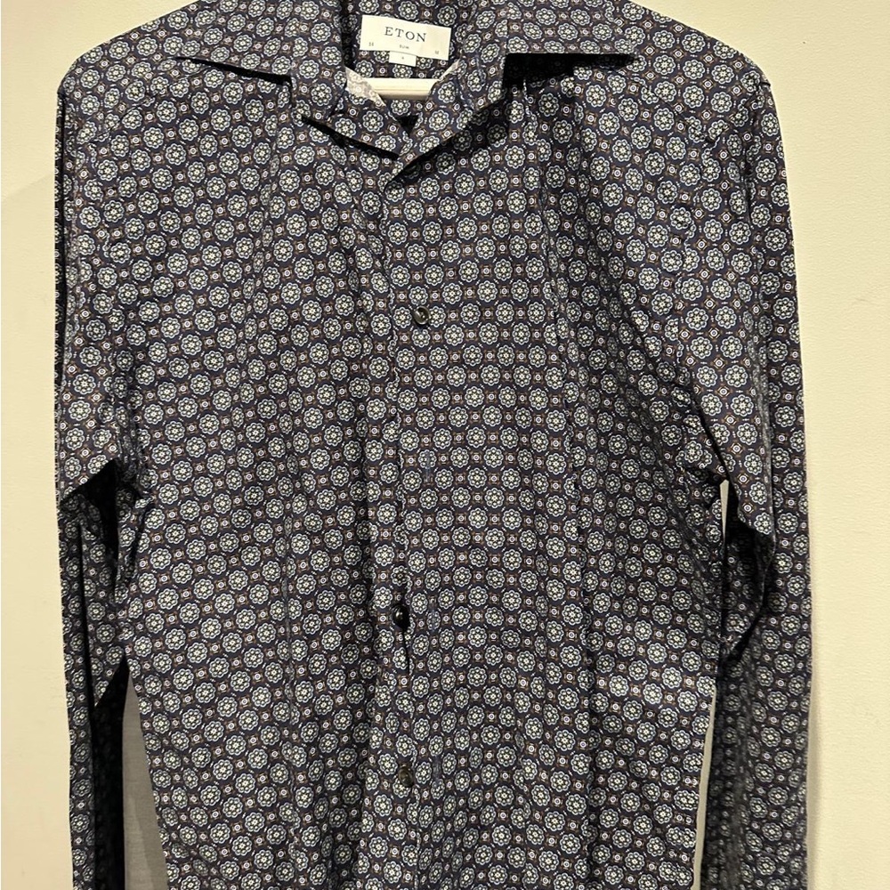 Eton Blue Geometric Casual Shirt